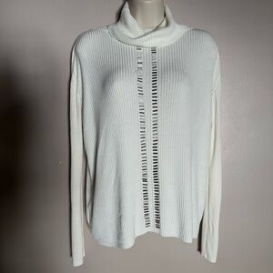 UMA Raquel Davidowicz Ivory Turtleneck Sweater, Medium, Ribbed, Beading EUC